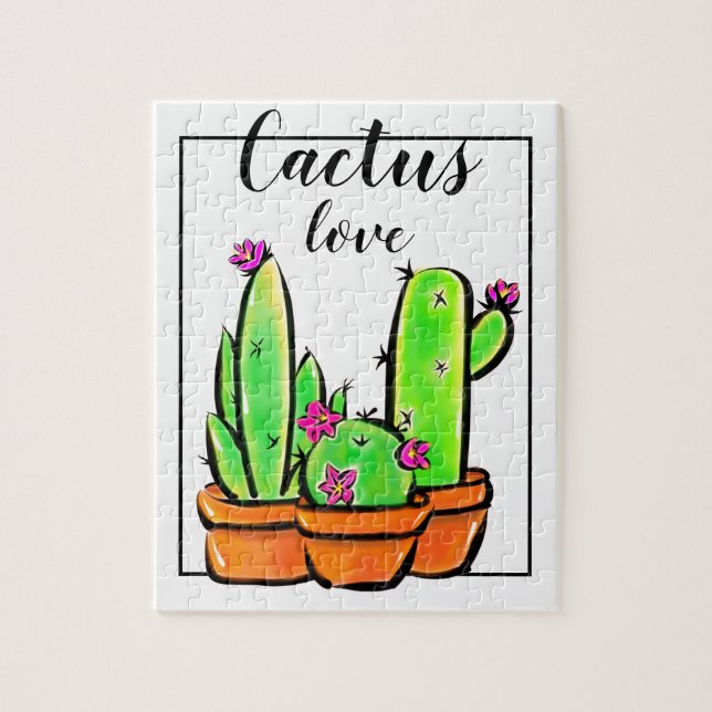Puzzle Elégant boho rose fleurs cactus succulents (Vertical)
