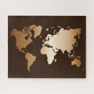 Puzzle Élégant Brown & Gold Gradient World Map Voyage