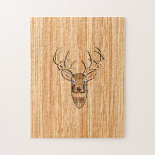 Puzzle Élégant Buck Buck Antlers Grain de bois clair