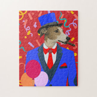 Puzzle Élégant Chiens Greyhound en Costume Bleu Anniversa