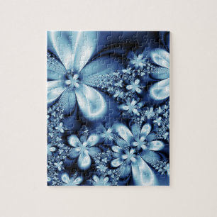 Puzzle Elegant Cobalt Dark Blue Silky Flowers