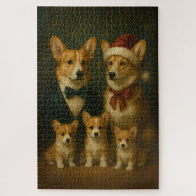 Puzzle Élégant Corgi Famille Noël Coeur (Vertical)