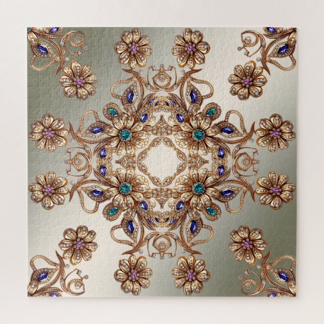 Puzzle élégant de fleurs de bijoux en or (Vertical)