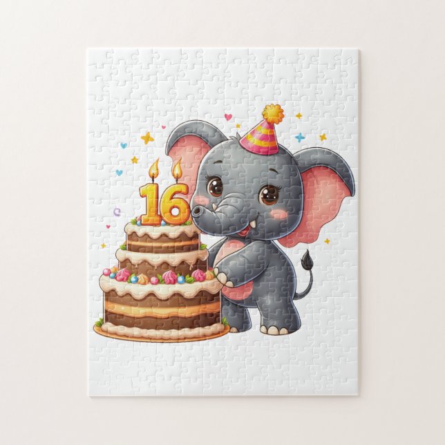 Puzzle Élégant éléphant 16e anniversaire (Vertical)