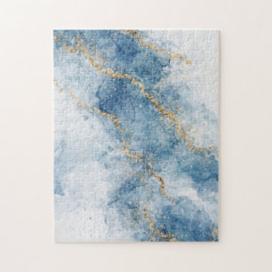 Puzzle Élégant Flux Abstrait Paillettes Bleu Or