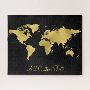 Puzzle Elegant Gold Foil World Earth Map Ajouter un texte