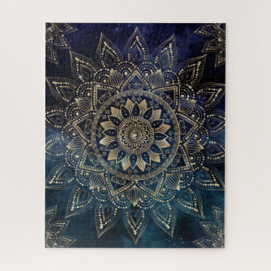 Puzzle Elegant Gold Mandala Blue Galaxy Design