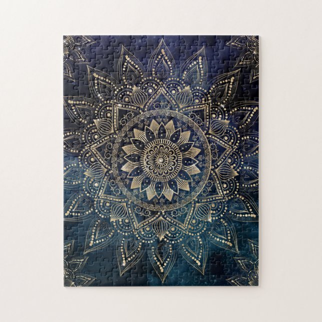 Puzzle Elegant Gold Mandala Blue Galaxy Design (Vertical)