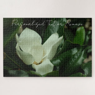 Puzzle Élégant Magnolia blanc chic avec texte personnalis
