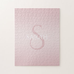 Puzzle Elégant moderne Blush Pink Ombre Nom et monogramme