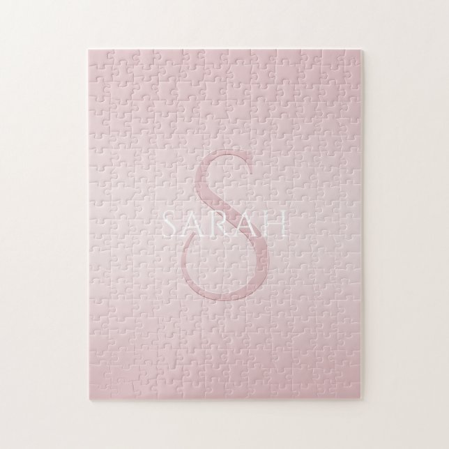 Puzzle Elégant moderne Blush Pink Ombre Nom et monogramme (Vertical)