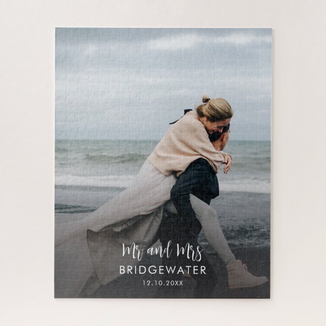 Puzzle Elégant moderne M. et Mme Monogram Mariage Photo (Vertical)