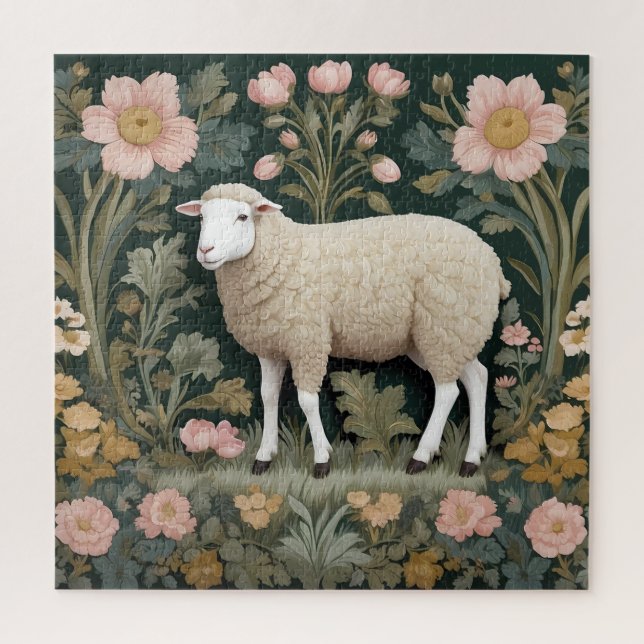 Puzzle Elégant mouton blanc William Morris inspiré (Vertical)