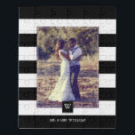 Puzzle Élégant noir et blanc rayures Monogramme<br><div class="desc">Conception photographique monogrammée personnalisée.</div>