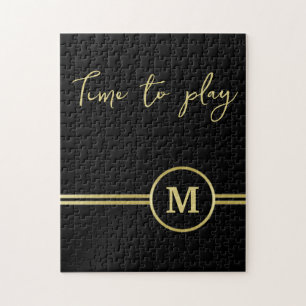 Puzzle Élégant or Monogramme personnalisé sur noir