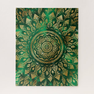 Puzzle Élégant or vert Mandala Floral