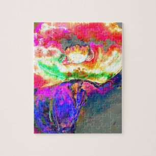 Puzzle Élégant pavot à fleurs rose jaune abstrait