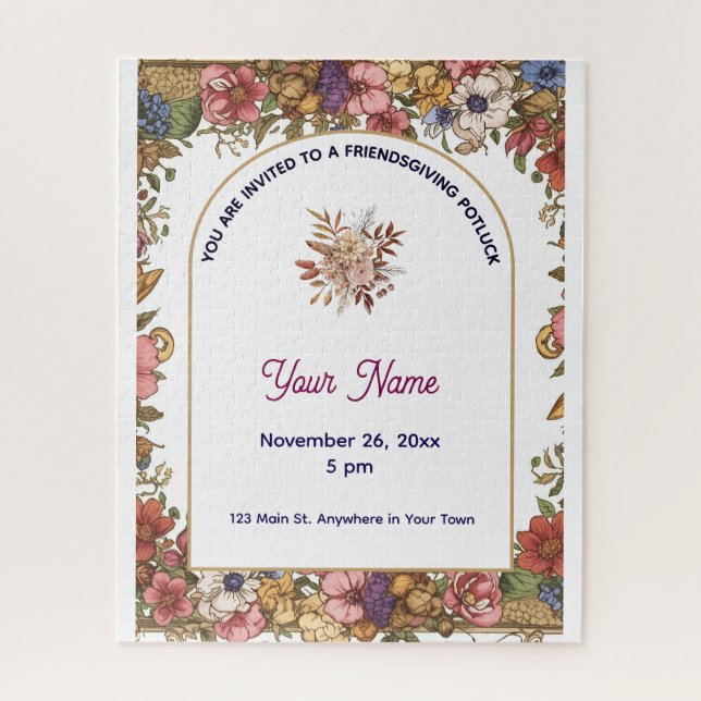 Puzzle Elegant Personalized Floral Friendsgiving (Vertical)