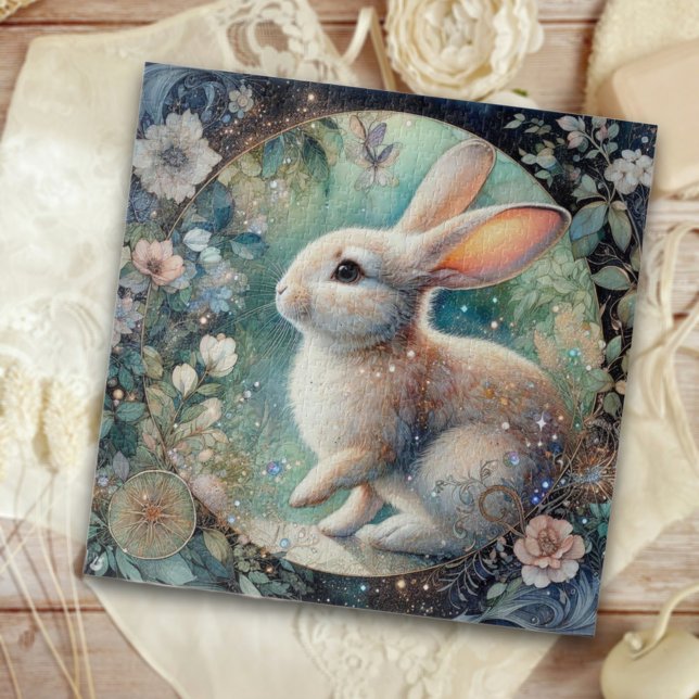 Puzzle Elégant Rabbit Art Nouveau En Cadre Floral Pâques (Créateur téléchargé)