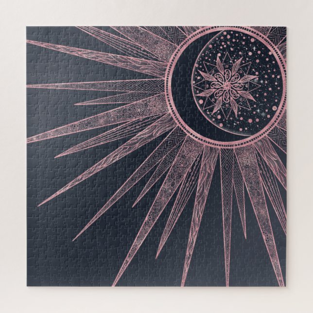 Puzzle Elégant Rose Doodles d'or Sun Moon Mandala Design (Vertical)