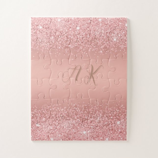 Puzzle Elegant Rose Gold Luxe Shimmer Monogram (Vertical)
