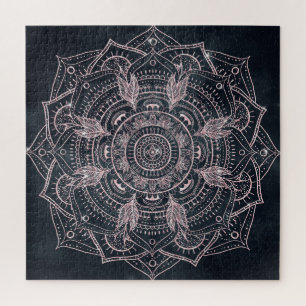 Puzzle Elegant Rose Gold Mandala Gray Nebula Design
