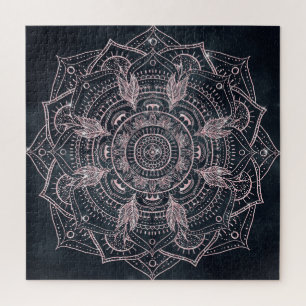 Puzzle Elégant Rose Gold Mandala Grey Nebula Design