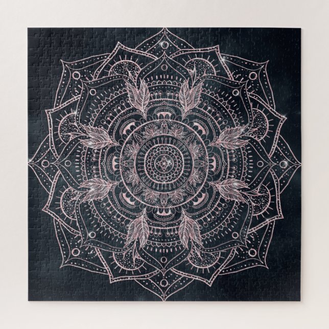 Puzzle Elégant Rose Gold Mandala Grey Nebula Design (Vertical)