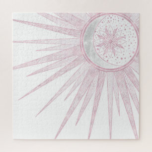 Puzzle Elégant rose Sun Moon Doodle Mandala White Design