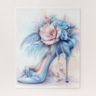 Puzzle Elégant talon haut doux bleu floral Stiletto