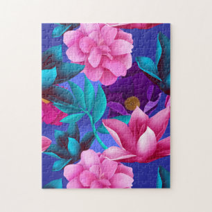 Puzzle Élégant Tropical Rose bleu violet vert