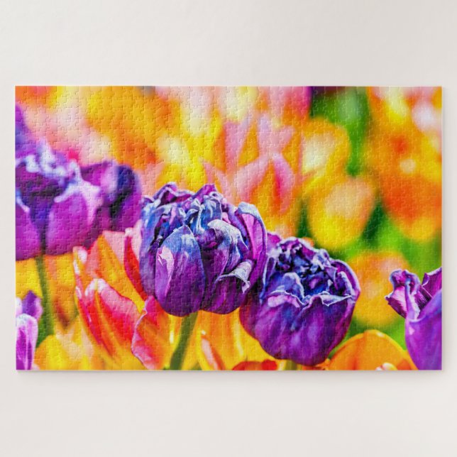 Puzzle Élégant violet, Fleurs de tulipes jaunes (Horizontal)