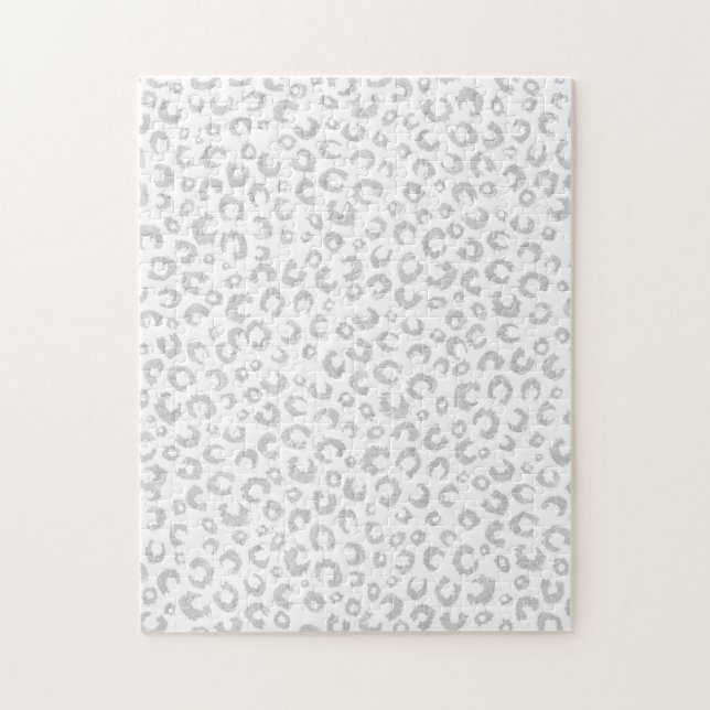 Puzzle Elegant White Silver Glitter Leopard Animal Print (Vertical)