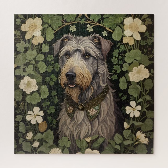Puzzle Elégant Wolfhound Irlandais Avec Shamrocks (Vertical)