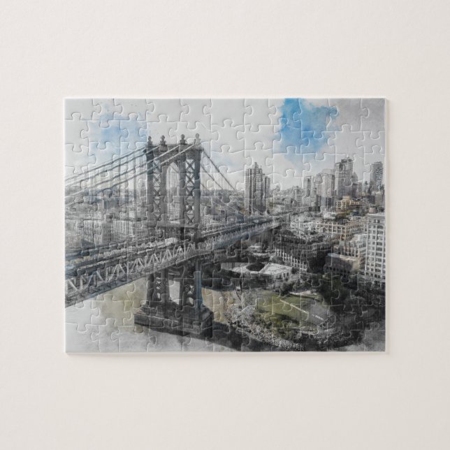 Puzzle Elégante aquarelle Brooklyn Bridge NYC (Horizontal)