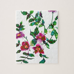 Puzzle Elégante aquarelle moderne fleur sauvage rose fonc