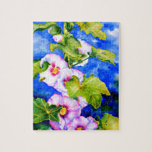Puzzle Elégante aquarelle rose fleurs florales Hollyhocks