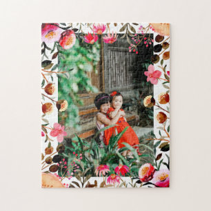 Puzzle Elégante aquarelle rose florale verdure Photo