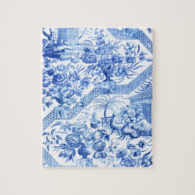 Puzzle Élégante Chinoiserie Vintage bleue et blanche (Vertical)