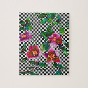 Puzzle Elégante couleur magenta rose fleurons rose