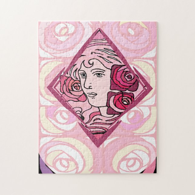 Puzzle Élégante femme Rose Art Nouveau (Vertical)