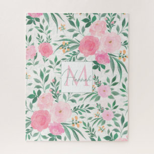 Puzzle Elégante Fleurs Roses Blanches Aquarelle Florale