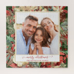 Puzzle Élégante photo de Noël Floral Fête Rouge<br><div class="desc">Elégant hiver Floral Fêtes de Noël Photo Noël Puzzle avec votre photo dans un cadre doré de végétation de vacances d'hiver rustique mais élégant comme poinsettia, saint, et pin. Le dos est un rouge de vacances, mais peut facilement être changé. Veuillez nous contacter à cedarandstring@gmail.com si vous avez besoin d'aide...</div>