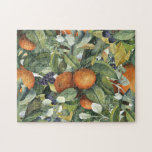 Puzzle Élégante verdure des agrumes botaniques<br><div class="desc">Amusez-vous à la maison avec votre famille et vos amis avec cette activité stimulante. Doté d'une bordure feuille d'aquarelle en feuilles vert foncé et clair entouré de la nature orange,  pamplemousse et fleurs miniatures motif. Vous devrez faire l'effort d'assembler toutes les pièces !</div>
