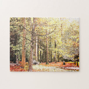 Puzzle Élégants arbres de forêt à l'aquarelle en automne