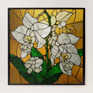 Puzzle Élégants orchidées blanches en verre coloré