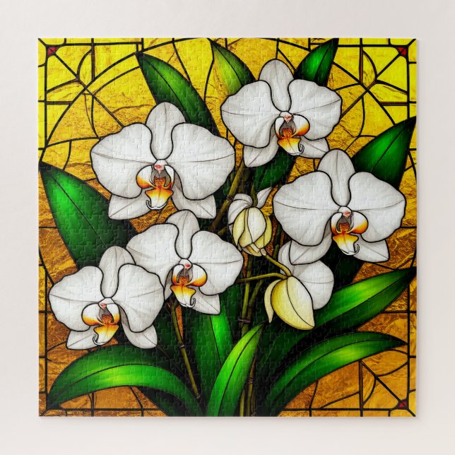 Puzzle Élégants Orchidées Blanches en Verre Teinté (Vertical)