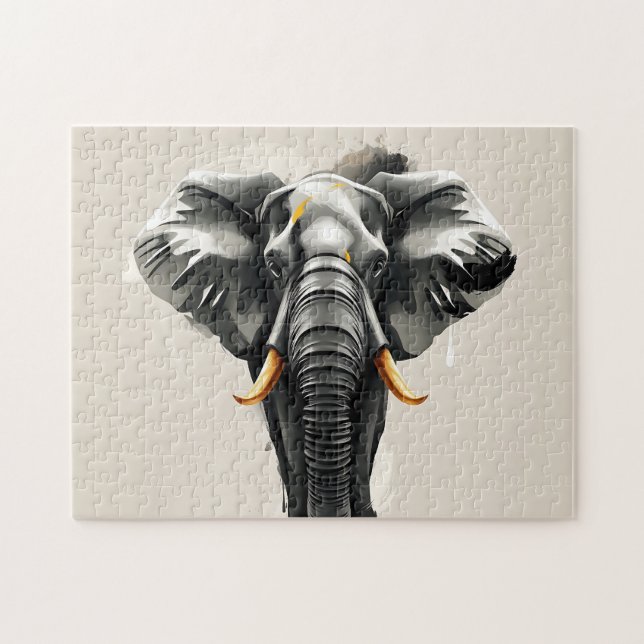 Puzzle Eléphant Abstrait avec des défenses d'or en tonali (Horizontal)