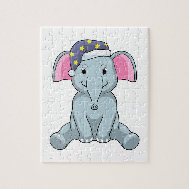 Puzzle Eléphant au coucher avec casquette de nuit (Vertical)