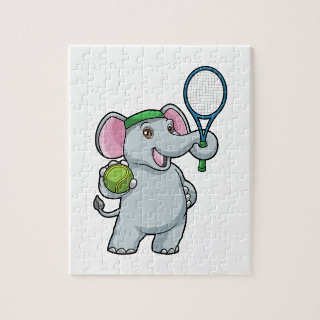 Puzzle Elephant au Tennis avec raquette de tennis (Vertical)